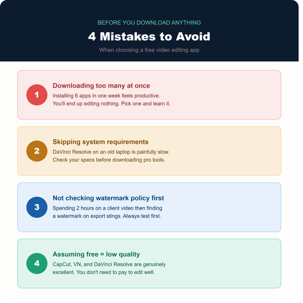  mistakes to avoid when choosing free video editing app 2026