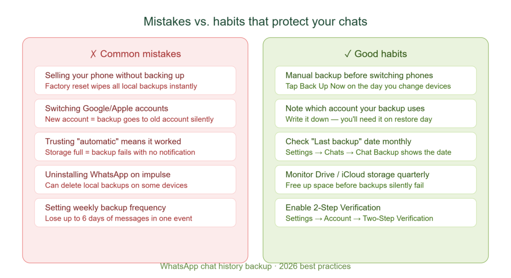WhatsApp backup mistakes and good habits checklist