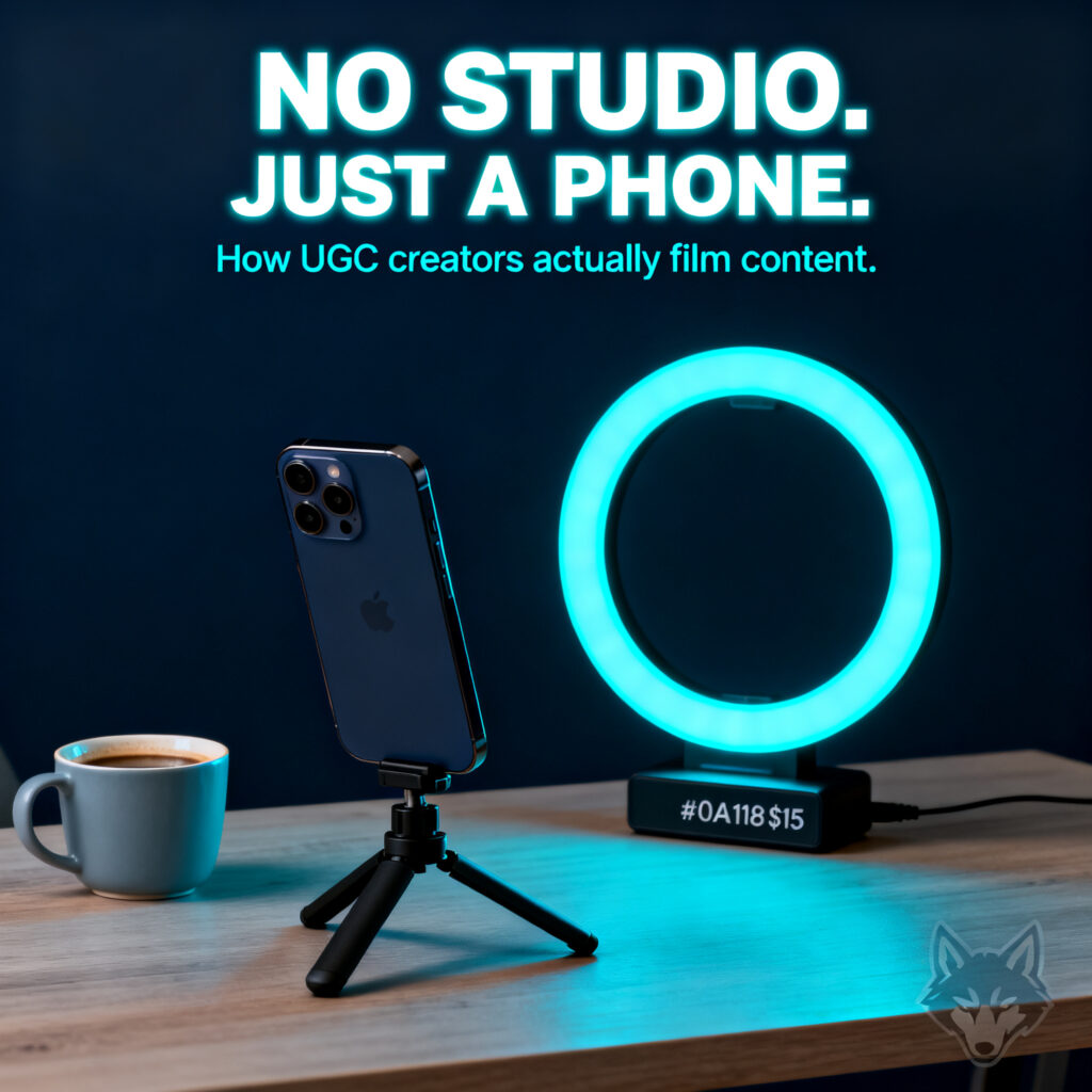UGC creator side hustle simple phone and ring light setup